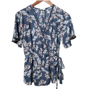 Sienna Sky Wrap Blouse, Blue, Size Small